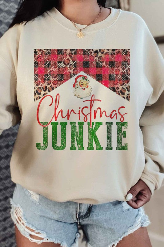 Christmas Junkie Graphic Plus Size Sweatshirt for Holiday Comfort