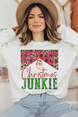 Christmas Junkie Graphic Plus Size Sweatshirt for Holiday Comfort