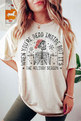 Christmas Skeleton Graphic Plus Size Tee - Women's Holiday T-Shirt