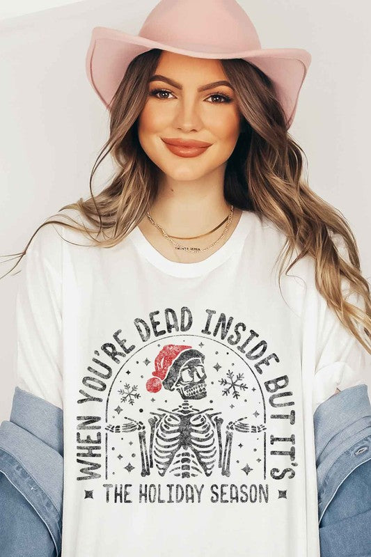 Christmas Skeleton Graphic Plus Size Tee - Women's Holiday T-Shirt