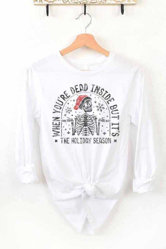 Christmas Skeleton Long Sleeve Tee - Festive Holiday Graphic Shirt