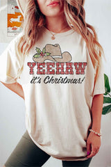 Yeehaw Country Christmas Graphic Plus Size T-Shirt for Women