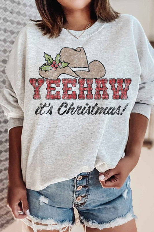 YEEHAW Country Christmas Plus Size Sweatshirt - Festive Holiday Pullover