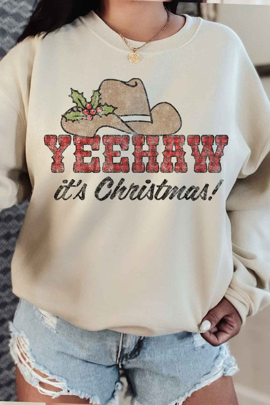 YEEHAW Country Christmas Plus Size Sweatshirt - Festive Holiday Pullover