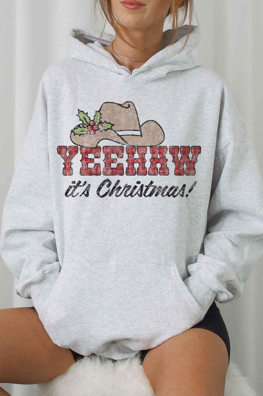 Yeehaw Country Christmas Graphic Hoodie - Festive Holiday Sweatshirt