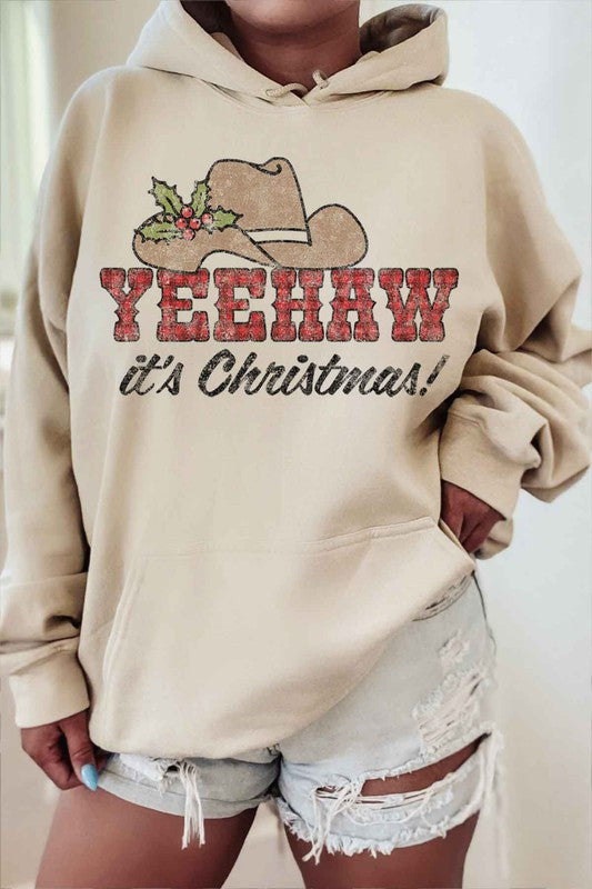 Yeehaw Country Christmas Graphic Hoodie - Festive Holiday Sweatshirt