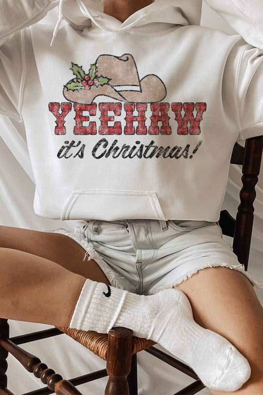 Yeehaw Country Christmas Hoodie Plus Size - Festive Holiday Sweatshirt