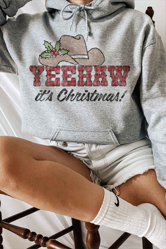 Yeehaw Country Christmas Hoodie Plus Size - Festive Holiday Sweatshirt