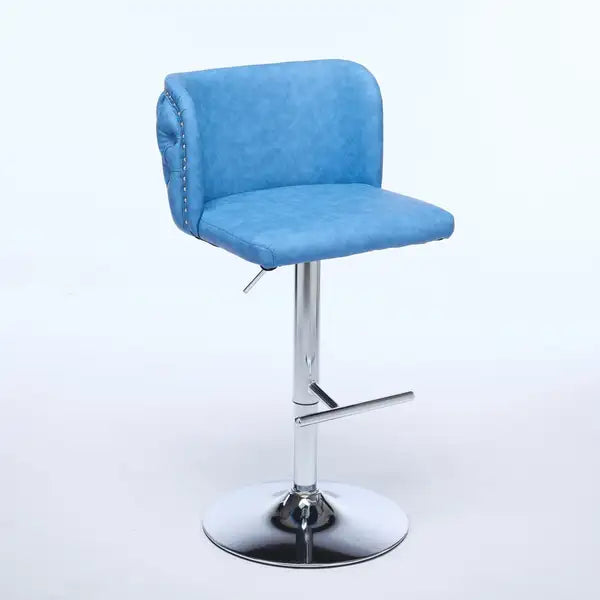 Blue Swivel Barstools Set of 2 - Adjustable Height, Chrome Base, Tufted PU Leather - Minihomy