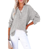 Autumn New Pullover Collar Decorated With Buttons Long Sleeve Top Loose Shirt