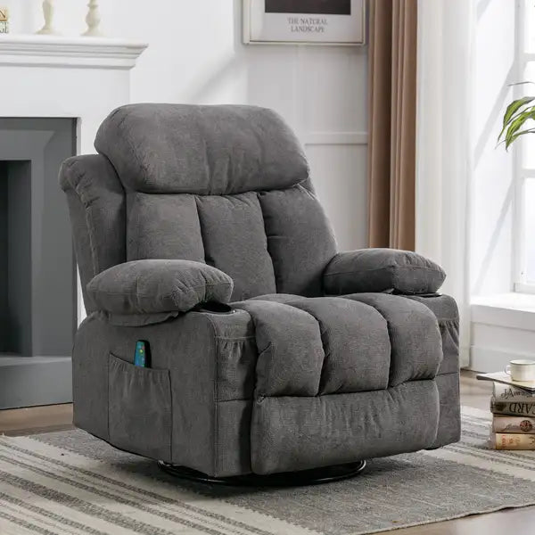 Heated Reclining Massage Sofa with USB & Cup Holders (Gray)