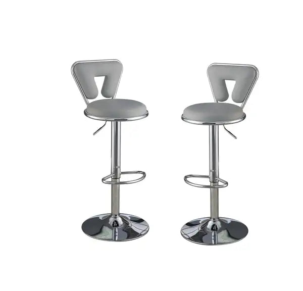 Modern Gray Faux Leather Bar Stools with Adjustable Gas Lift - Set of 2 - Minihomy