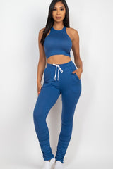 Women's Crop Top & Ruched Drawstring Pants Set - Casual Summer Outfit