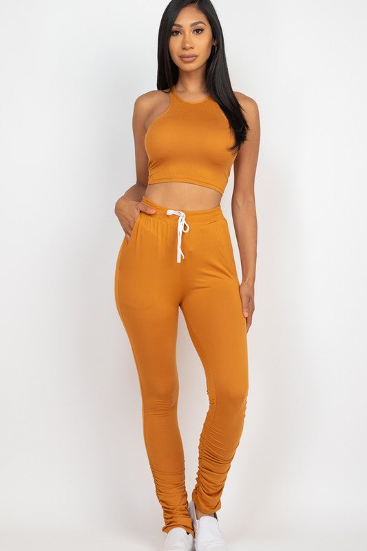 Women's Crop Top & Ruched Drawstring Pants Set - Casual Summer Outfit