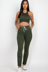 Women's Crop Top & Ruched Drawstring Pants Set - Casual Summer Outfit