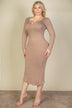 Plus Size Split Neck Long Sleeve Midi Dress - Minihomy