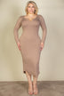 Plus Size Split Neck Long Sleeve Midi Dress - Minihomy