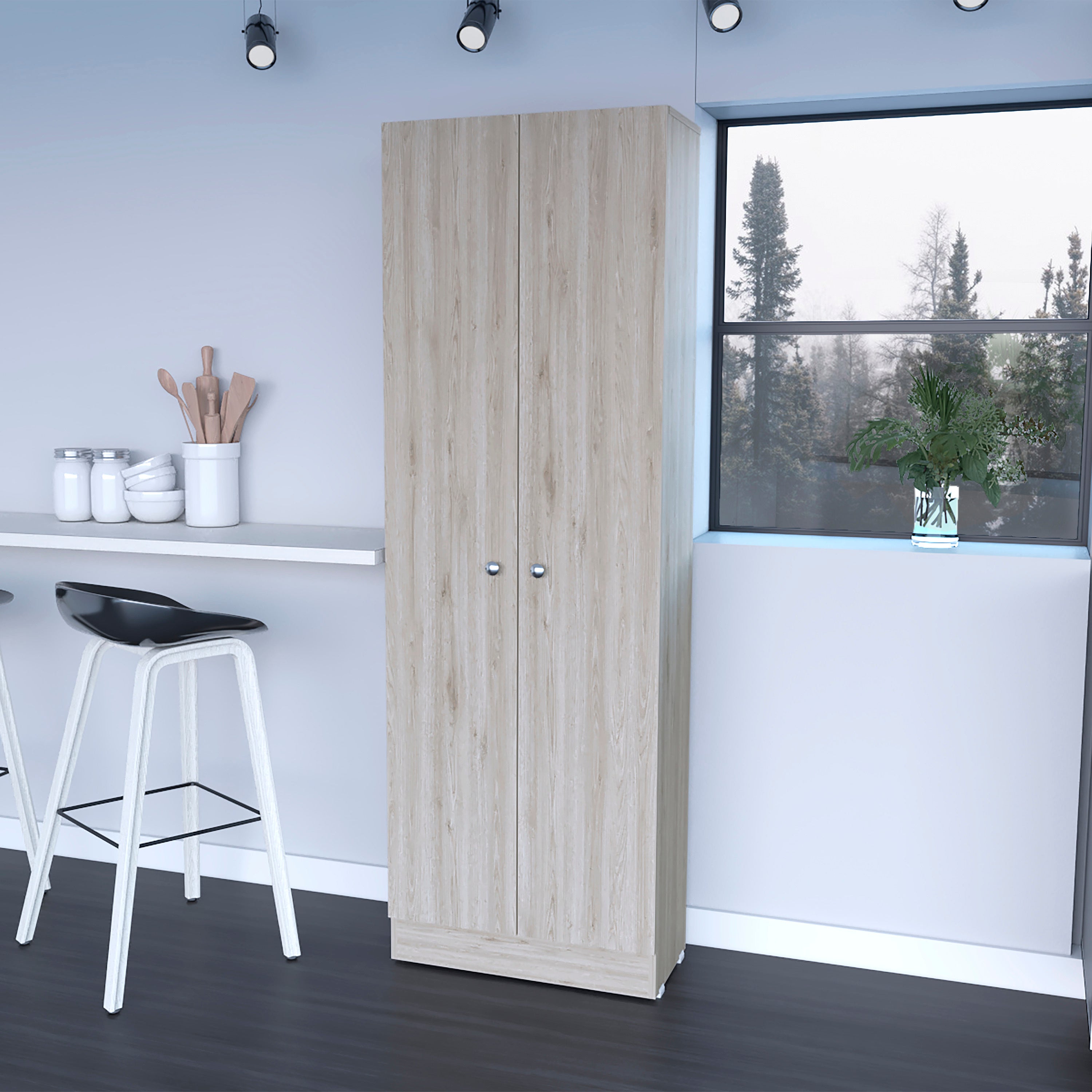 Buxton Tall Cabinet, Light Grey, 2 Doors, Rectangle Storage