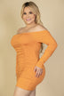 Plus Size Off Shoulder Ruched Long Sleeve Dress - Minihomy