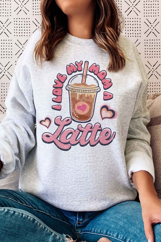 Plus Size I Love My Mom a Latte Graphic Sweatshirt - Minihomy