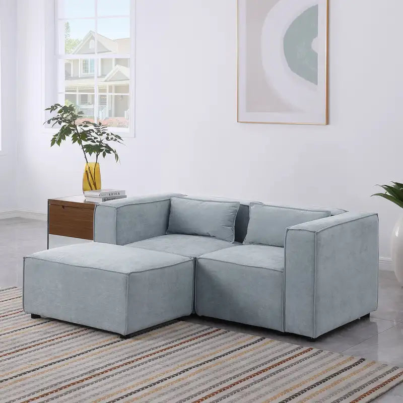 Modular Grayish Blue Chenille Sofa - Simple, Grand, & Soft (Knock Down)