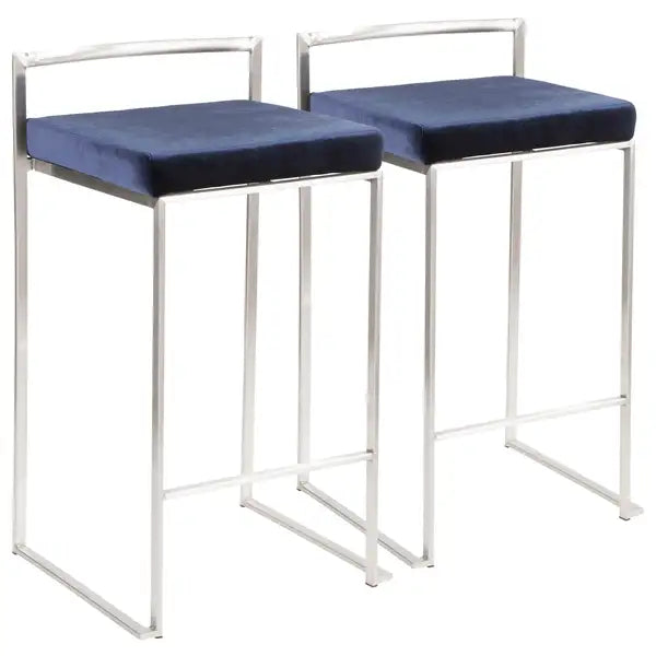 LumiSource Fuji Blue Velvet Counter Stools - Set of 2