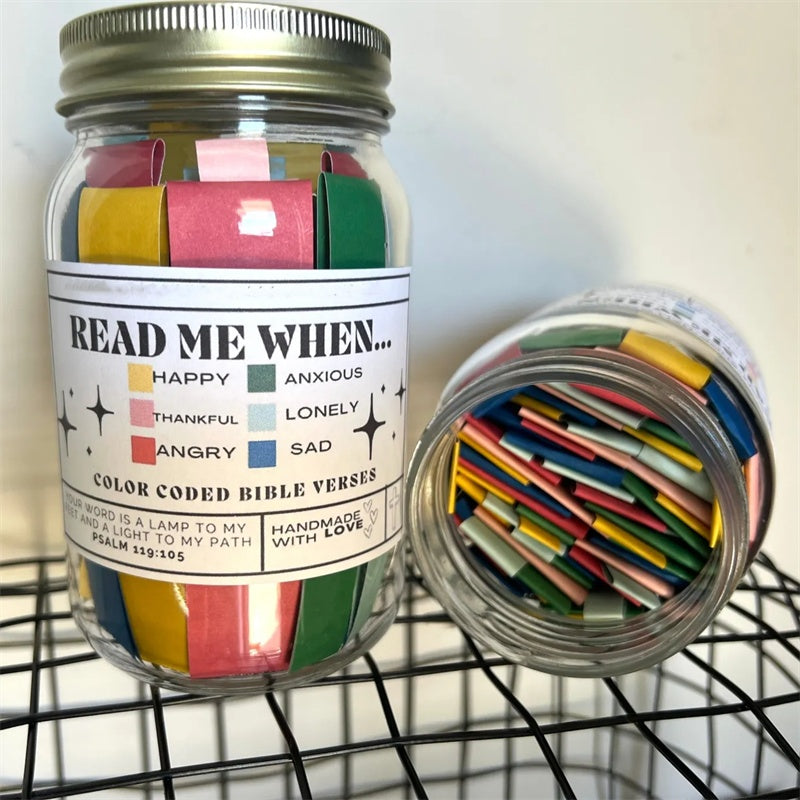 Color-Coded Bible Verse Jar | Handmade Christian Gift | 67 Verses on Emotions - Minihomy