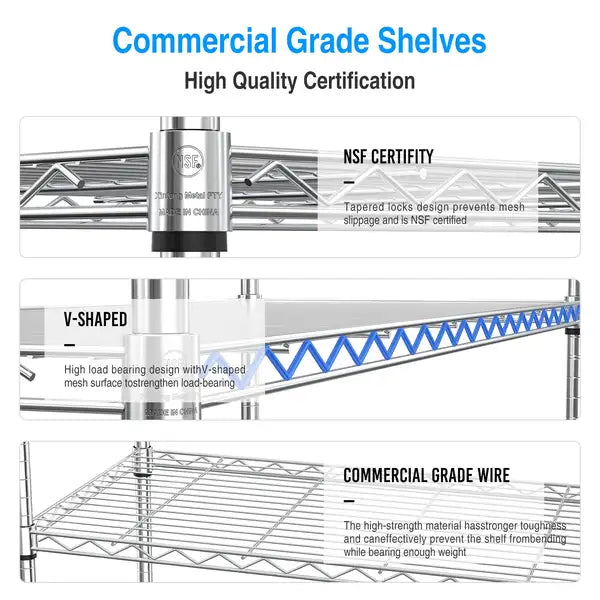 Heavy Duty 3-Tier Wire Shelving Unit - 1050 lbs Capacity, Adjustable Height