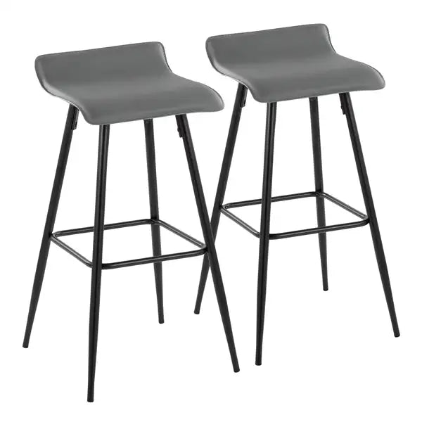 LumiSource Ale Bar Stools - Set of 2, Black Steel & Grey Faux Leather, 30"