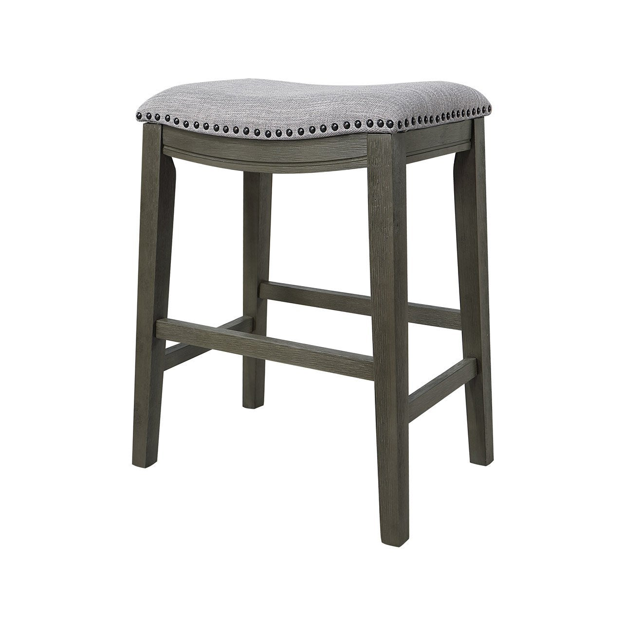 Gray Counter Stools Set of 2, 25" Saddle Seat with Light Gray Fabric