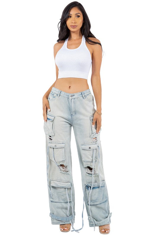 Sexy Cargo Style Denim Pants