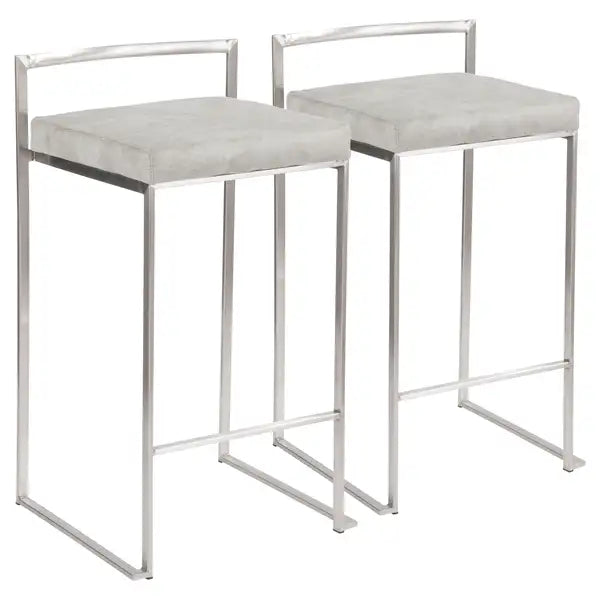 LumiSource Fuji Stainless Steel Counter Stools with Grey Fabric Cushions (Set of 2)