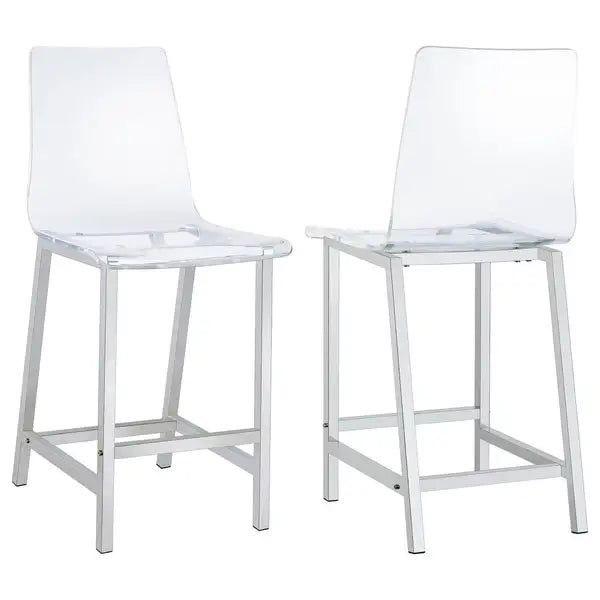 Chrome Counter Height Stools - Set of 2 - Clear