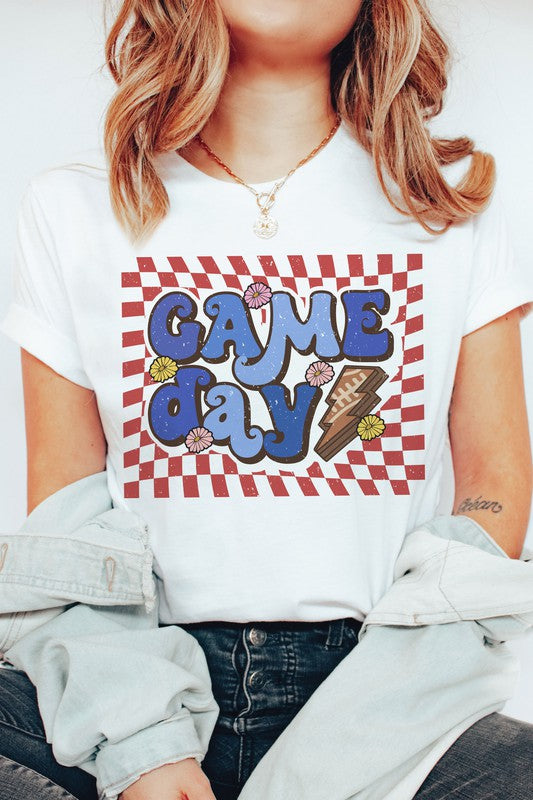 Plus Size Retro Checker Game Day Graphic T-Shirt