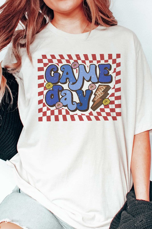 Plus Size Retro Checker Game Day Graphic T-Shirt