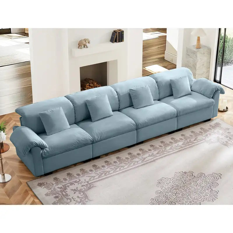 Extra Large 4-Seater Velvet Sofa with Storage - Blue