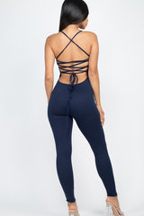 Criss-Cross Open Back Bodycon Jumpsuit - Minihomy