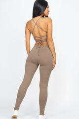 Criss-Cross Open Back Bodycon Jumpsuit - Minihomy