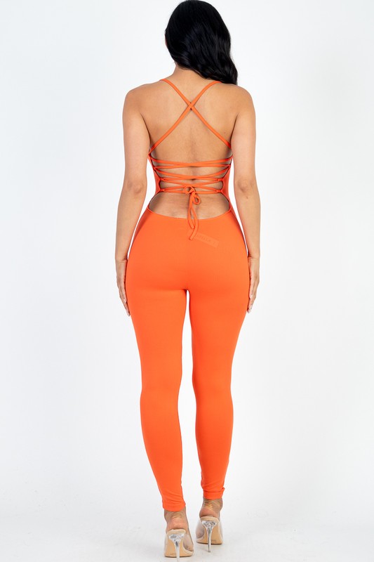 Criss-Cross Open Back Bodycon Jumpsuit - Minihomy