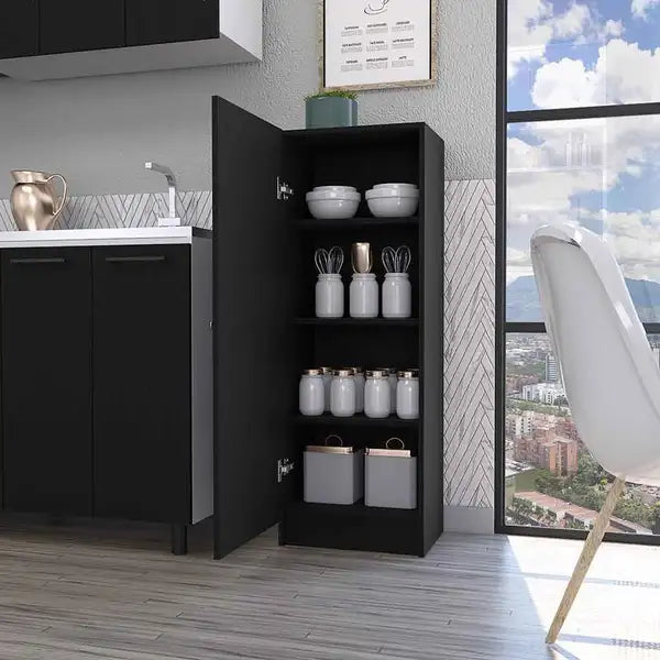 Miami Single Door Pantry with 4 Shelves - Storage Cabinet for Kitchen, Dining Room, or Entryway - Minihomy