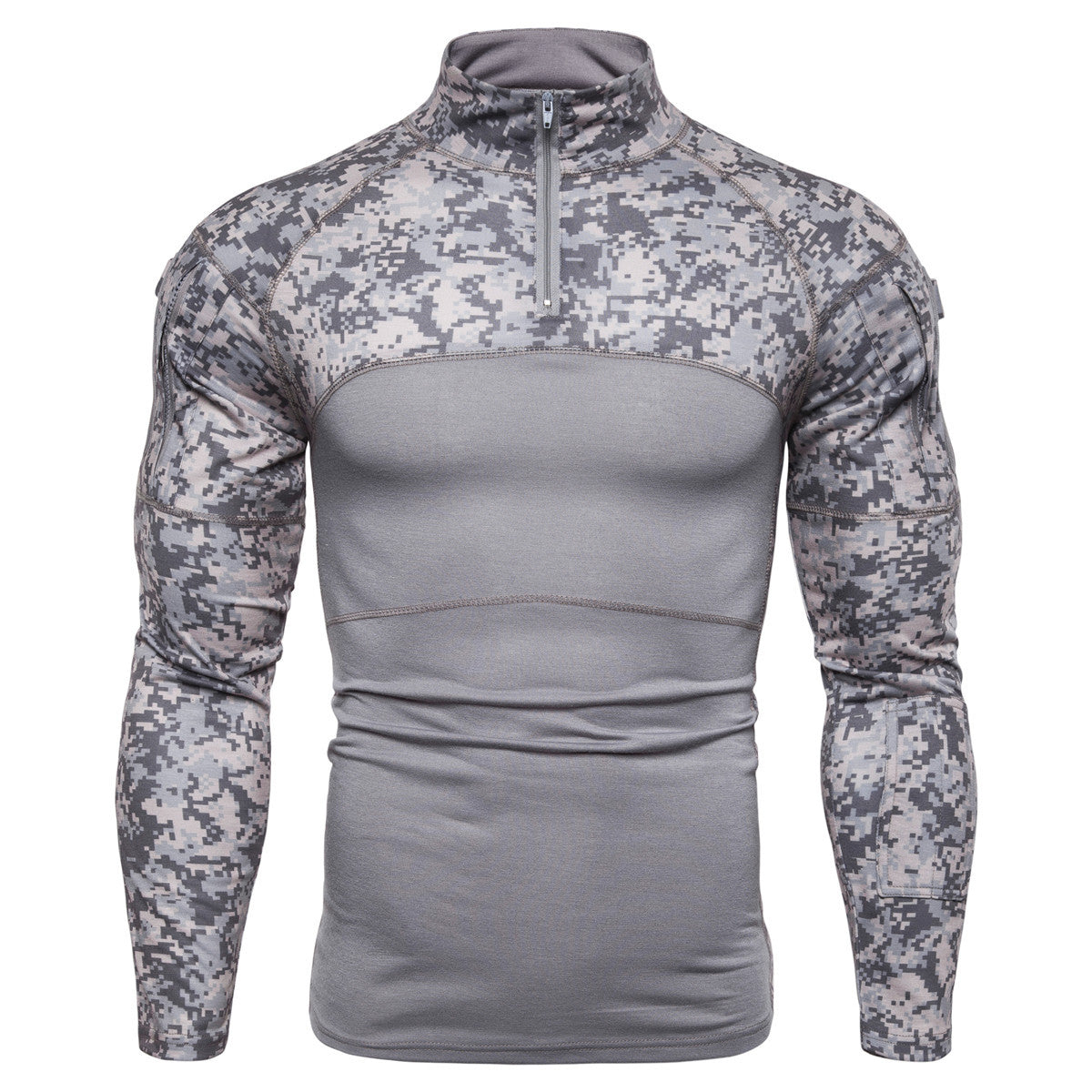 Camouflage panel zipper T-shirt