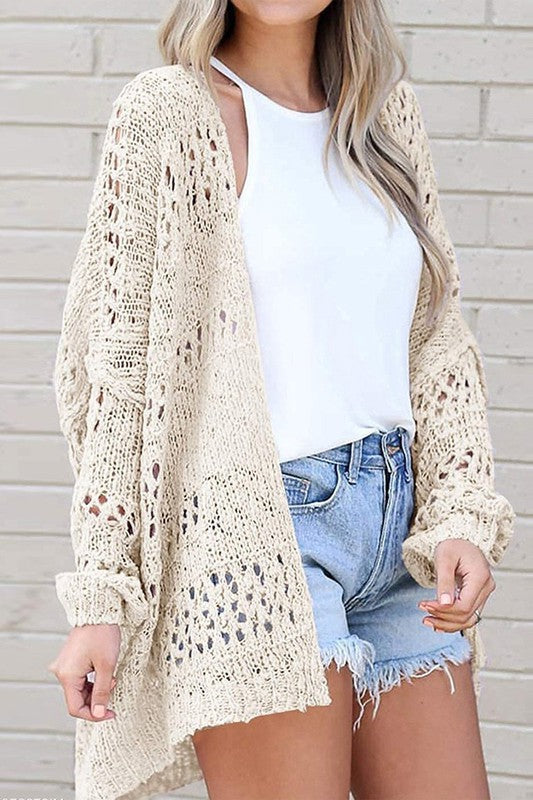 Crochet Dolman Cardigan with Knit Sleeves - Cozy & Stylish