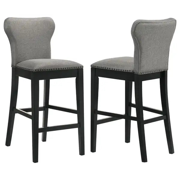 Modern Grey & Black Nailhead Trim Stools (Set of 2)