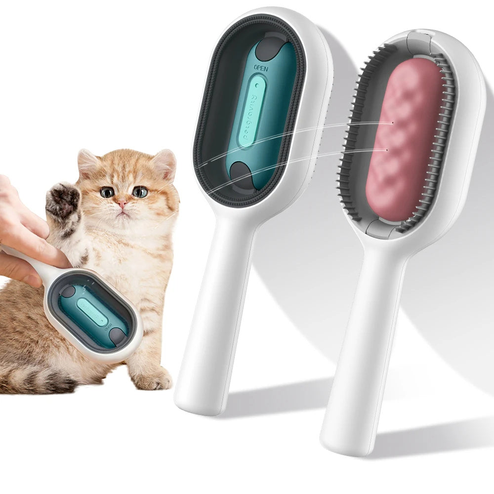 4-in-1 Sticky Cat Grooming Brush with Water Tank and Double-Sided Hair Removal