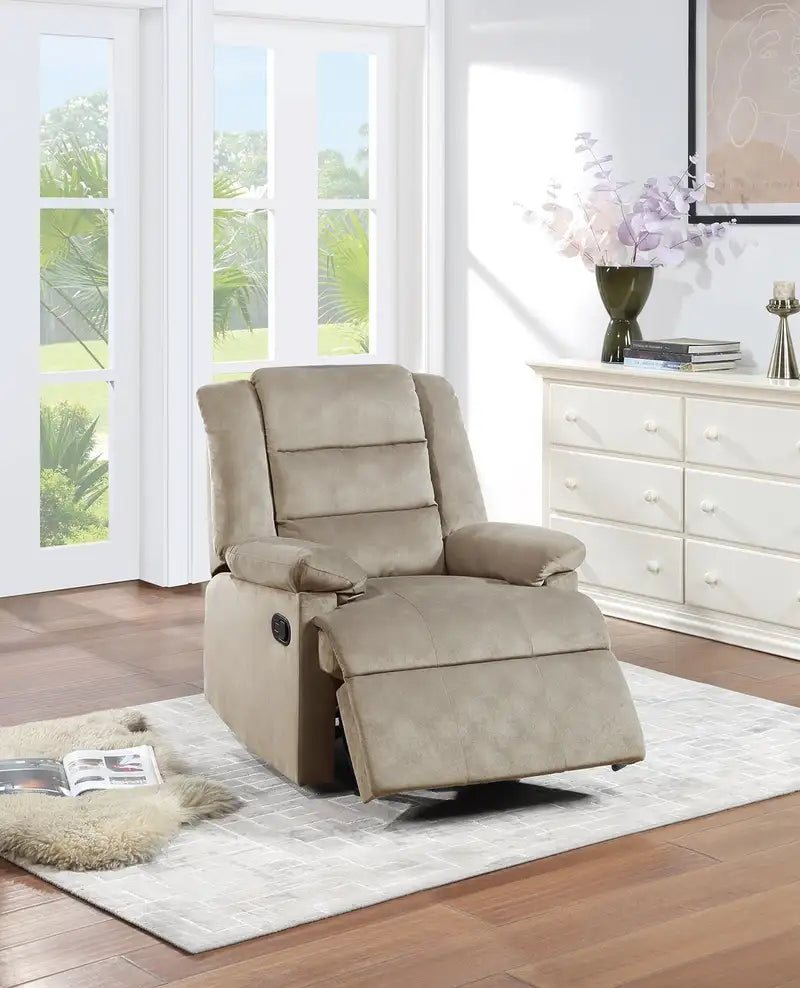 Beige Velvet Recliner Chair - Manual Motion, Plush Armrests