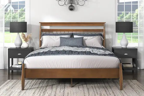 Chestnut California King Platform Bed | Transitional Style Bedroom Furniture - Minihomy