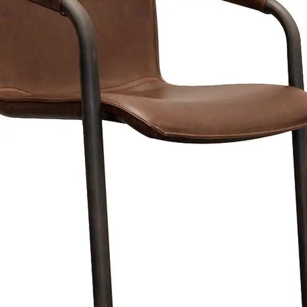 Brown Vegan Leather Counter Stools, Set of 2, 27 Inch Cantilever - Minihomy