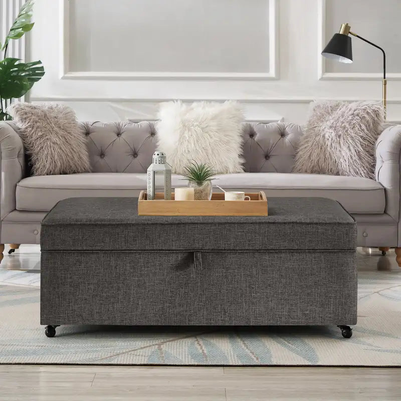 Large Storage Ottoman with Wheels - Modern Modular Sectional Sofa Ottoman Bench