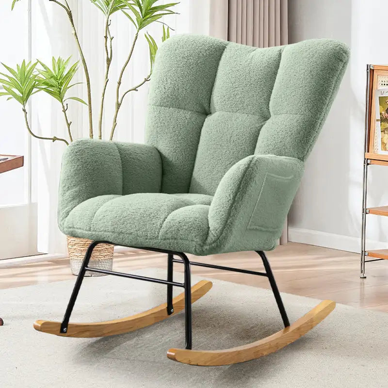 Modern Rocking Chair, Nursery Rocking Chair, Green Teddy Fabric Chair