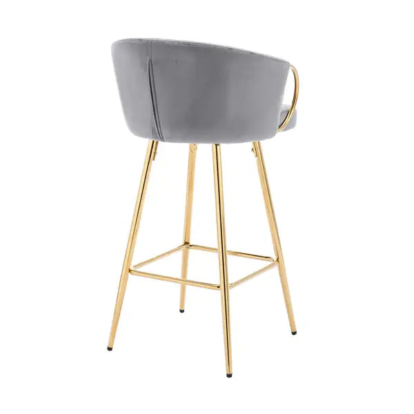 26 Inch Velvet Bar Stools Set of 2, Chrome Footrest, Gold Legs, Gray - Minihomy